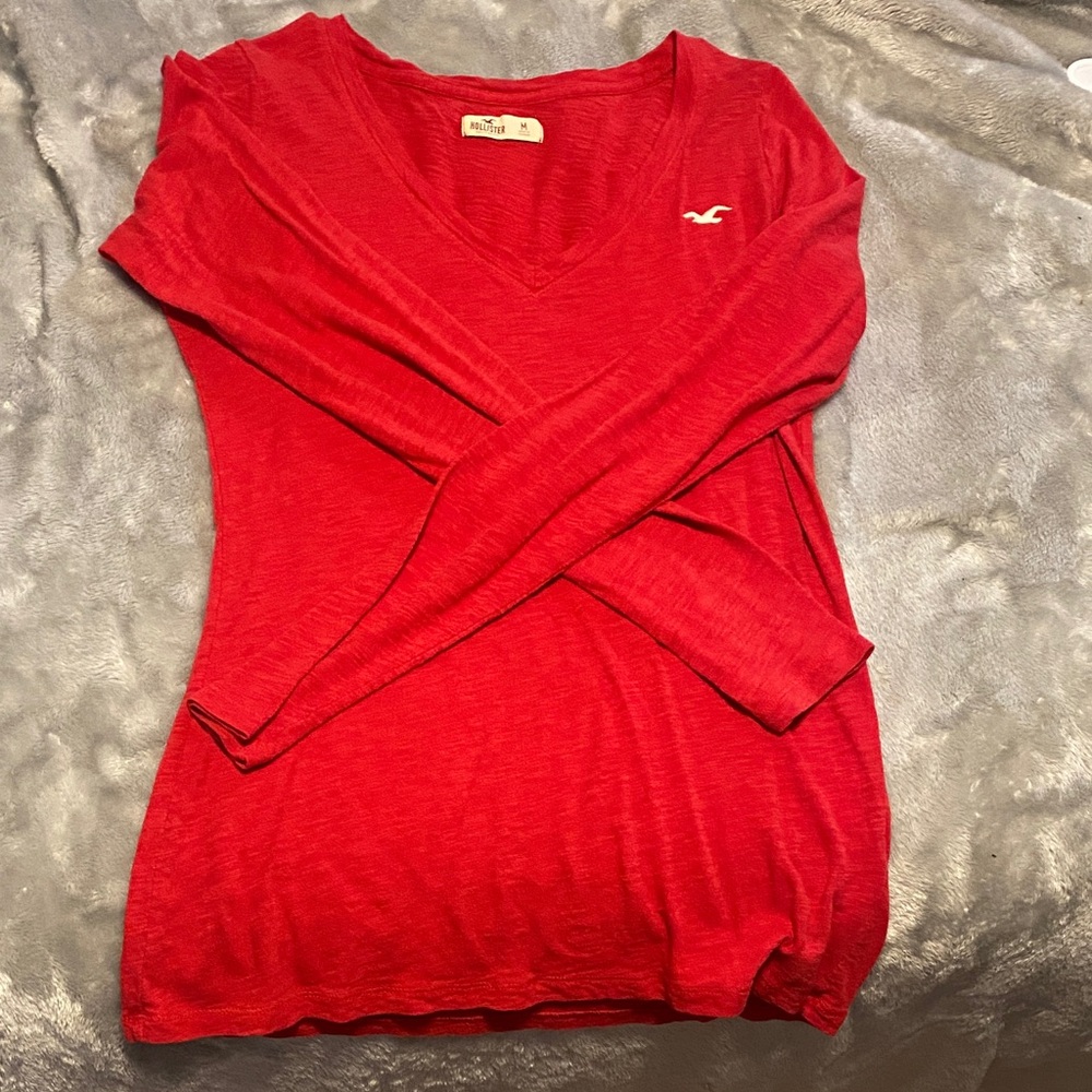 Hollister Vintage Y2K Bright Red V-Neck Long Sleeve Top